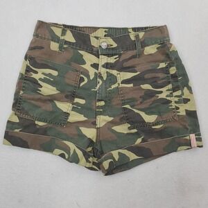 Sundry Shorts Womens 25 Green Camo Utility Twill Flag Hem Casual USA MADE